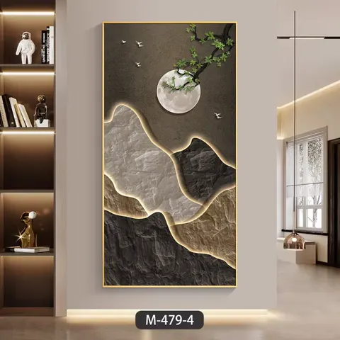 山水 单幅 装饰画 轻奢风 玄关背景墙挂画 LED带灯画