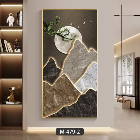 山水 单幅 装饰画 轻奢风 玄关背景墙挂画 LED带灯画