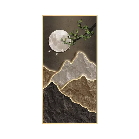 山水 单幅 装饰画 轻奢风 玄关背景墙挂画 LED带灯画