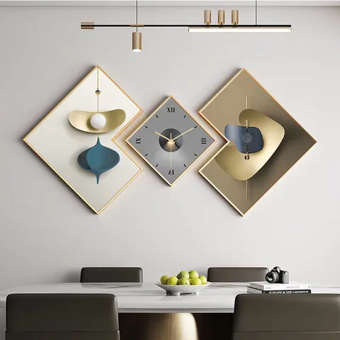 挂钟组合 三联 装饰画 轻奢风 餐厅背景墙挂画 晶瓷画