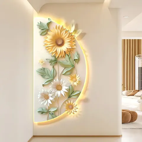 繁花 单幅 装饰画 现代简约 玄关背景墙挂画 LED带灯画