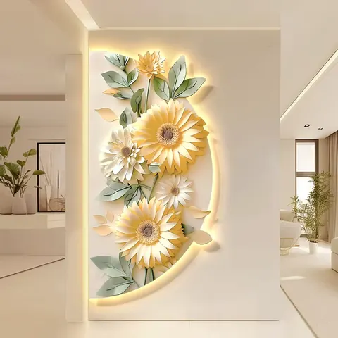 繁花 单幅 装饰画 现代简约 玄关背景墙挂画 LED带灯画
