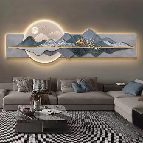 抽象 单幅 装饰画 现代简约 客厅背景墙挂画 LED带灯画
