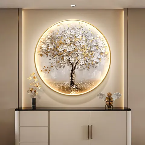 植物 单幅 装饰画 现代简约 玄关背景墙挂画 LED带灯画