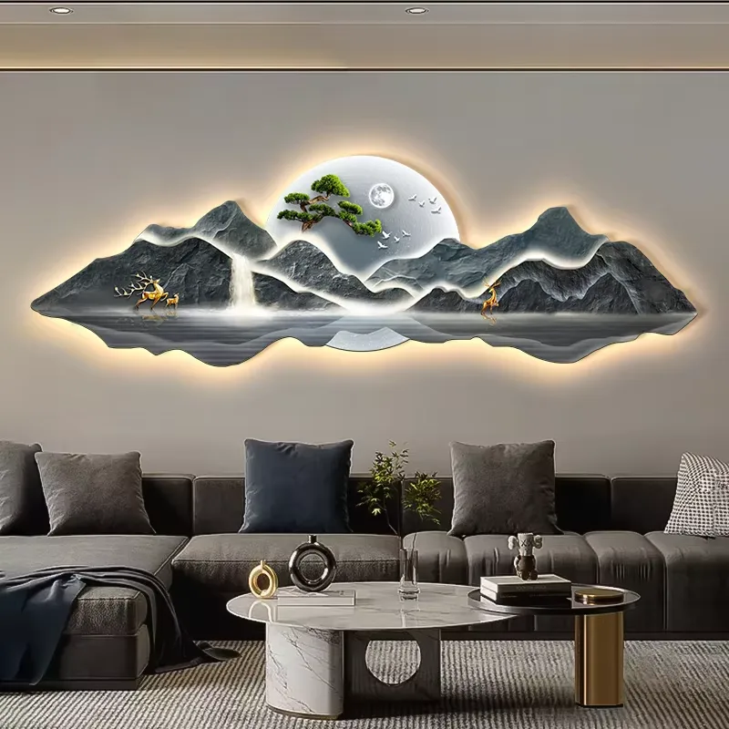 抽象 单幅 装饰画 轻奢风 客厅背景墙挂画 LED带灯画