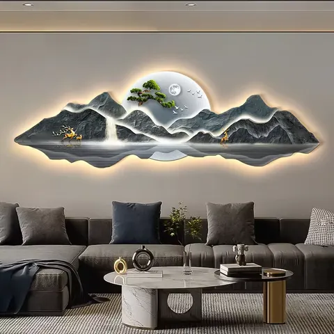 抽象 单幅 装饰画 轻奢风 客厅背景墙挂画 LED带灯画
