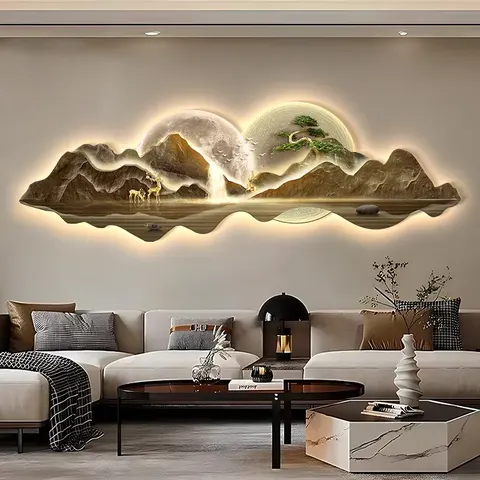 抽象 单幅 装饰画 轻奢风 客厅背景墙挂画 LED带灯画