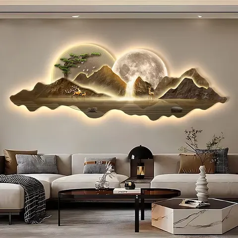 抽象 单幅 装饰画 轻奢风 客厅背景墙挂画 LED带灯画