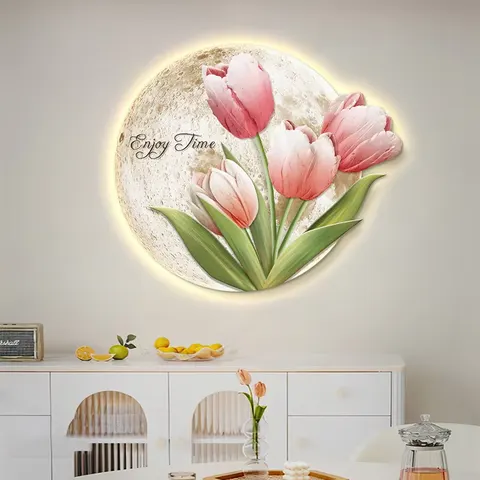 繁花 单幅 装饰画 现代简约 餐厅背景墙挂画 LED带灯画
