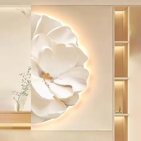 繁花 单幅 装饰画 现代简约 玄关背景墙挂画 LED带灯画