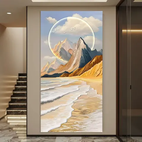 山水 单幅 装饰画 现代简约 玄关背景墙挂画 砂岩浮雕