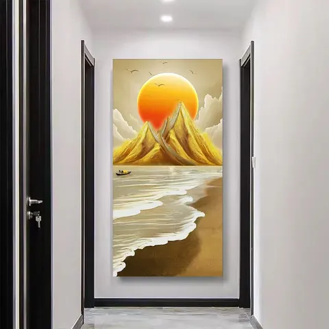 山水 单幅 装饰画 现代简约 玄关背景墙挂画 砂岩浮雕