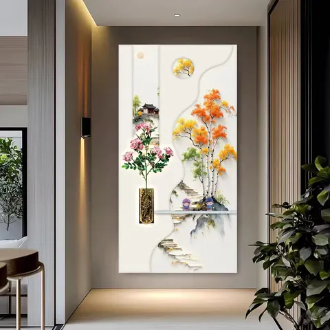 山水 单幅 装饰画 现代简约 玄关背景墙挂画 砂岩浮雕