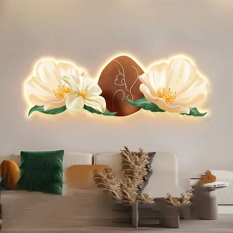 繁花 单幅 装饰画 现代简约 卧室背景墙挂画 LED带灯画