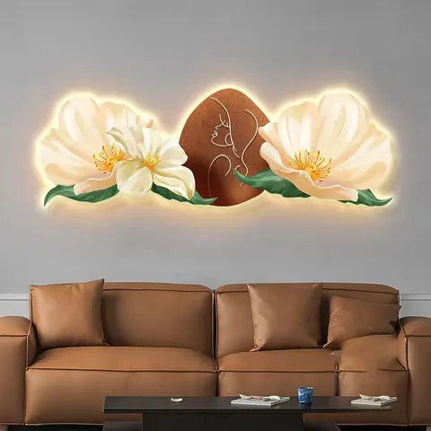繁花 单幅 装饰画 现代简约 卧室背景墙挂画 LED带灯画