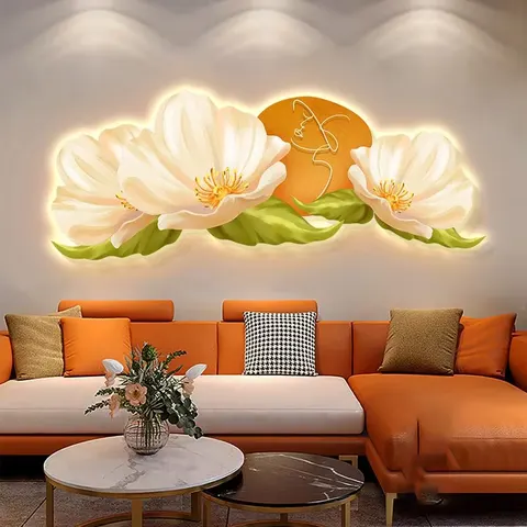 繁花 单幅 装饰画 现代简约 卧室背景墙挂画 LED带灯画