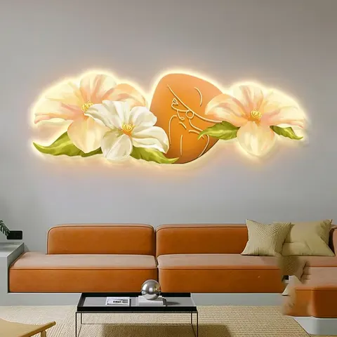 繁花 单幅 装饰画 现代简约 卧室背景墙挂画 LED带灯画