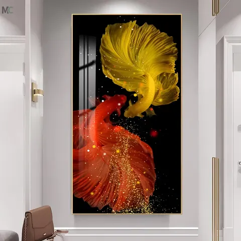 锦鲤 单幅 装饰画 现代简约 玄关背景墙挂画 晶瓷画