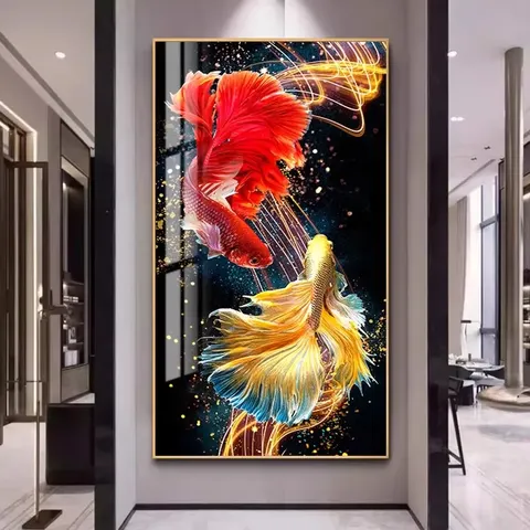 锦鲤 单幅 装饰画 现代简约 玄关背景墙挂画 晶瓷画