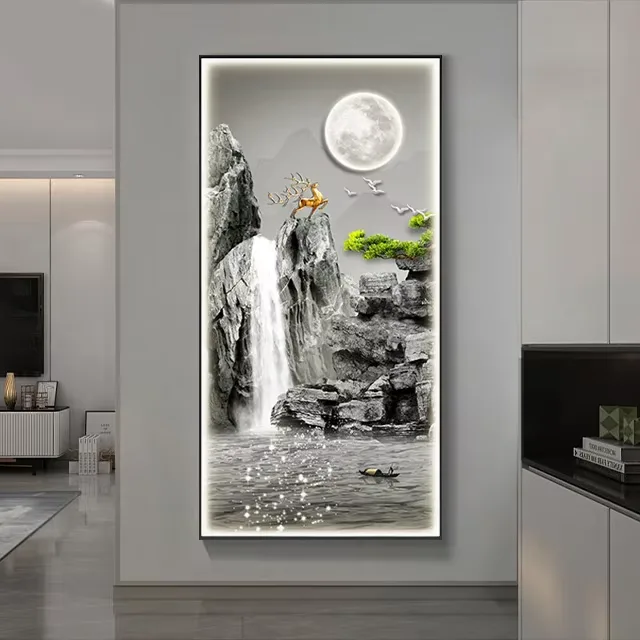 山水 单幅 装饰画 现代简约 客厅背景墙挂画 LED带灯画