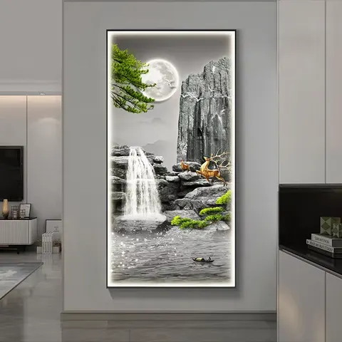 山水 单幅 装饰画 现代简约 客厅背景墙挂画 LED带灯画