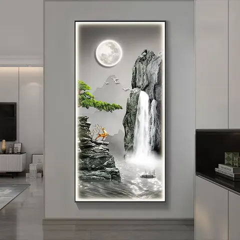 山水 单幅 装饰画 现代简约 客厅背景墙挂画 LED带灯画