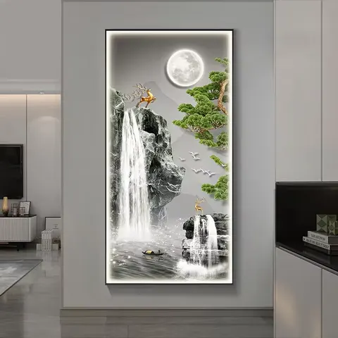 山水 单幅 装饰画 现代简约 客厅背景墙挂画 LED带灯画