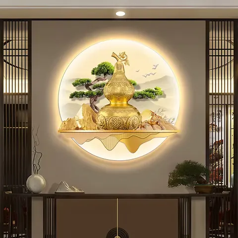 山水 单幅 装饰画 现代简约 餐厅背景墙挂画 LED带灯画