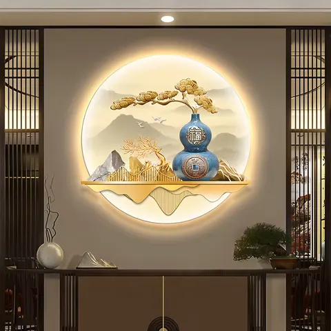 山水 单幅 装饰画 现代简约 餐厅背景墙挂画 LED带灯画