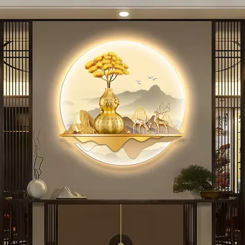 山水 单幅 装饰画 现代简约 餐厅背景墙挂画 LED带灯画