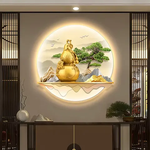 山水 单幅 装饰画 现代简约 餐厅背景墙挂画 LED带灯画