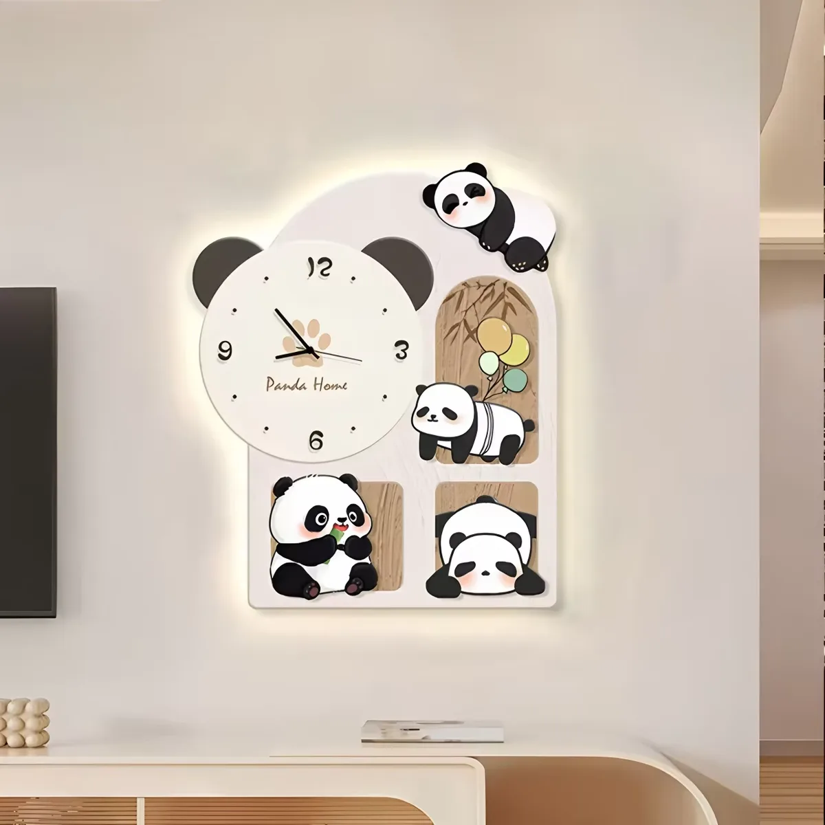 挂钟组合 单幅 装饰画 现代简约 餐厅背景墙挂画 LED带灯画