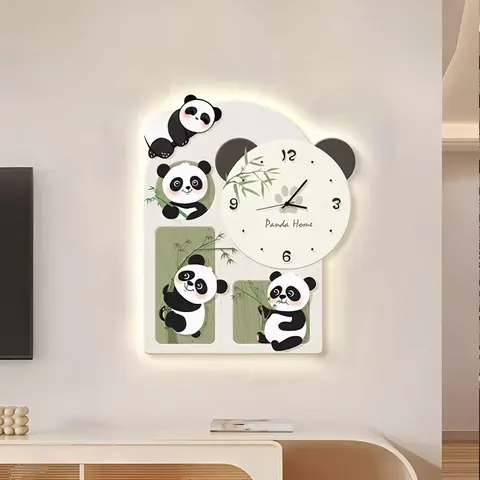 挂钟组合 单幅 装饰画 现代简约 餐厅背景墙挂画 LED带灯画