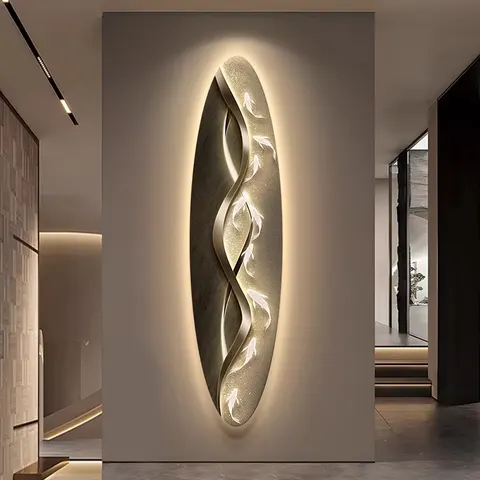 锦鲤 单幅 装饰画 现代简约 玄关背景墙挂画 LED带灯画