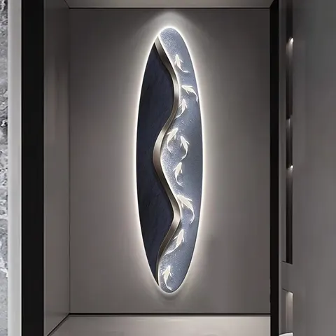 锦鲤 单幅 装饰画 现代简约 玄关背景墙挂画 LED带灯画