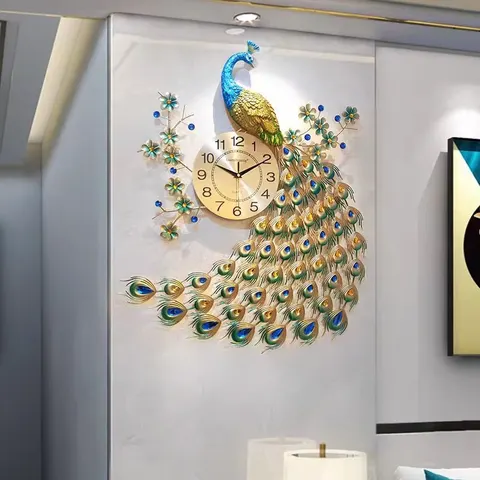 孔雀 单幅 装饰画 现代简约 客厅背景墙挂画 挂钟