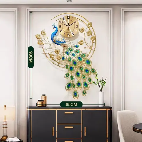 孔雀 单幅 装饰画 现代简约 客厅背景墙挂画 挂钟