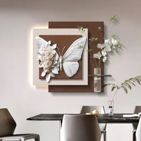 植物 单幅 装饰画 轻奢风 餐厅背景墙挂画 LED带灯画
