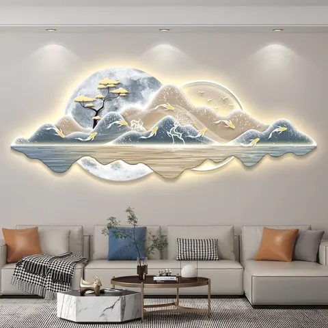 锦鲤 单幅 装饰画 现代简约 客厅背景墙挂画 LED带灯画
