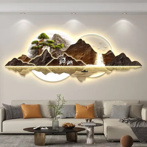 锦鲤 单幅 装饰画 现代简约 客厅背景墙挂画 LED带灯画