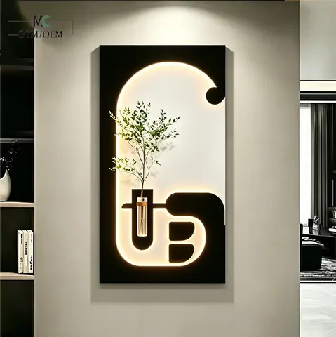 植物 单幅 装饰画 现代简约 客厅背景墙挂画 LED带灯画