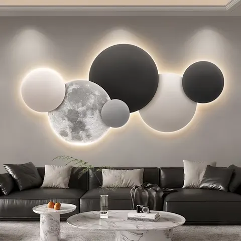 日月星辰 单幅 装饰画 现代简约 客厅背景墙挂画 LED带灯画