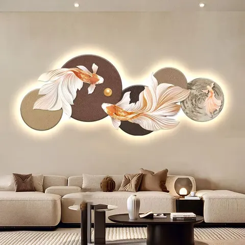 锦鲤 单幅 装饰画 轻奢风 客厅背景墙挂画 晶瓷画