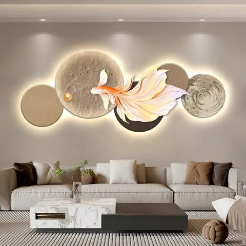 锦鲤 单幅 装饰画 轻奢风 客厅背景墙挂画 晶瓷画