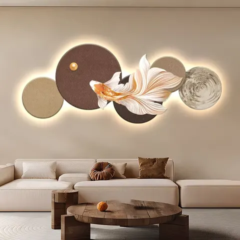 锦鲤 单幅 装饰画 轻奢风 客厅背景墙挂画 晶瓷画