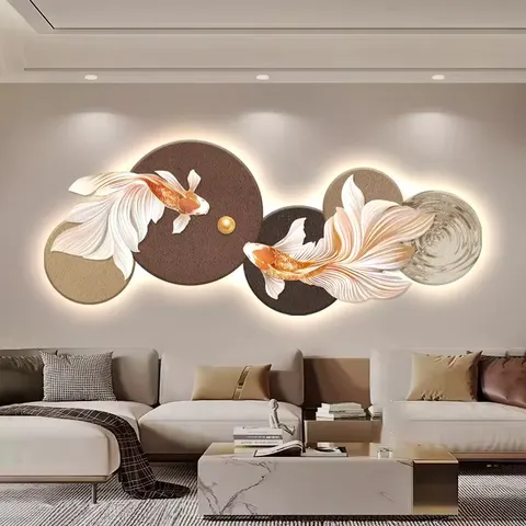 锦鲤 单幅 装饰画 轻奢风 客厅背景墙挂画 晶瓷画