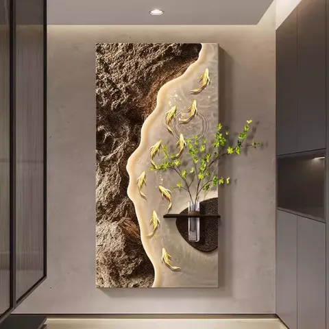 锦鲤 单幅 装饰画 现代简约 客厅背景墙挂画 LED带灯画