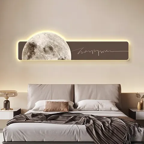 日月星辰 单幅 装饰画 现代简约 卧室背景墙挂画 LED带灯画