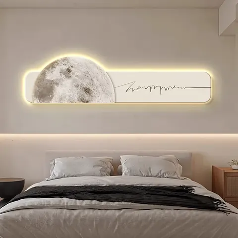 日月星辰 单幅 装饰画 现代简约 卧室背景墙挂画 LED带灯画