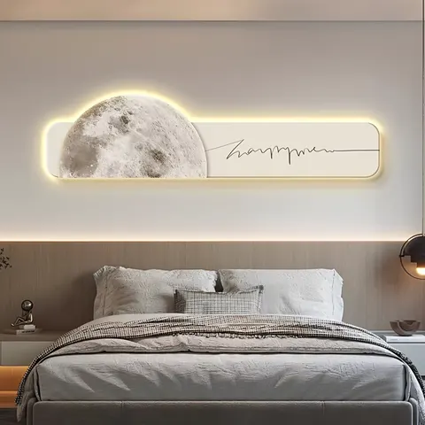 日月星辰 单幅 装饰画 现代简约 卧室背景墙挂画 LED带灯画